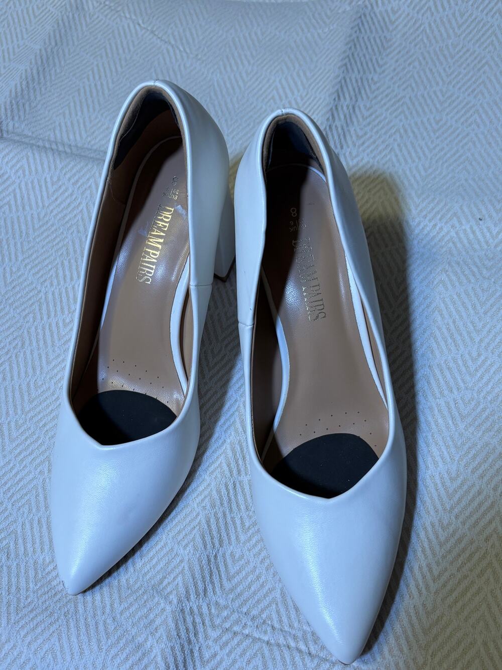 Dream Paris chunky block heels white leather EUC women’s 8